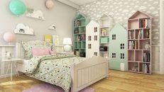 30 kız çocuk odası modeli - ev şeklinde yatak ve dolaplar