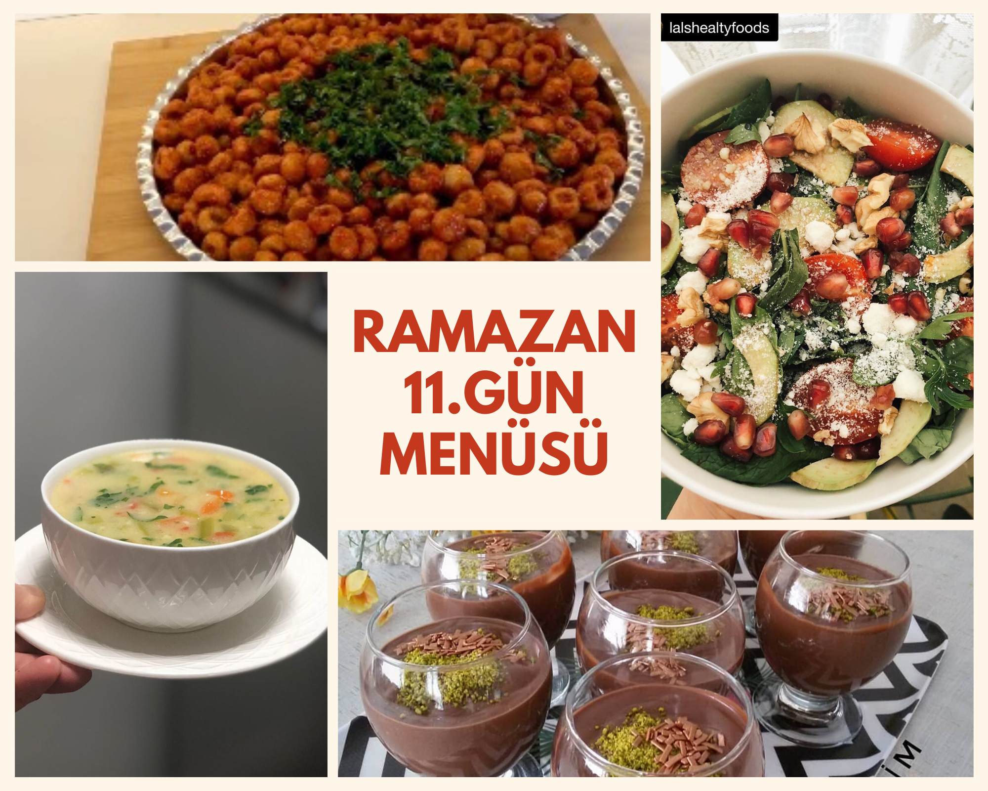 Ramazan 11. gün menüsü - Sütlü sebze çorbası  - Fellah köftesi  - Narlı salata - Spungle